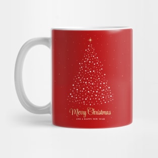 Merry Christmas and a Happy New Year. Minimalistic Christmas tree illustration. High quality Christmas red white and gold starry illustration in minimalist style. Mug